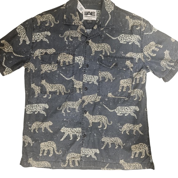 American Eagle Outfitters Other - American Eagle Shirt Mens XS Blue Leopard Cheetah Button Front Short Sleeve